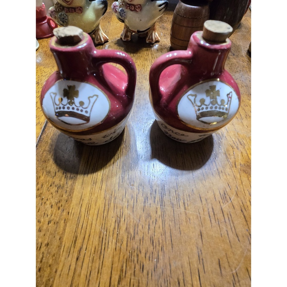 Vintage Ceramic "Once Was Wine Now Full Salt and Pepper" Jug shakers